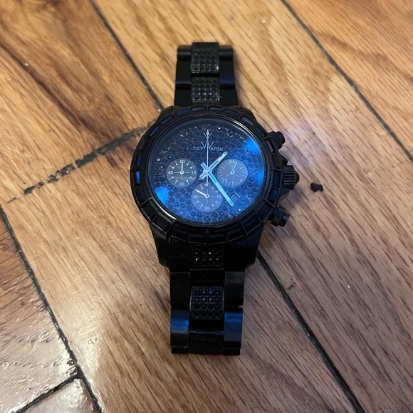 Black Toy Watch with Black Crystals wts-toy-watch-plasteramic-  main image 4